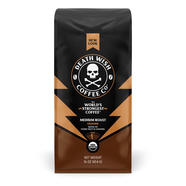 Death Wish Coffee Medium Roast Ground Fair Trade Organic Bag 16oz