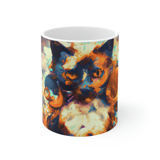 The Abstract Cat Ceramic Mugs in Blue and Brown