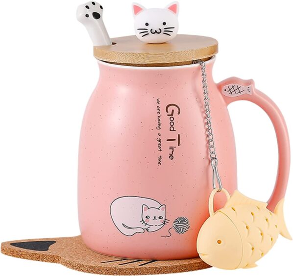 Cat Mug Cute Ceramic Coffee Cup with Lovely Kitty Lid, Cat Paw Spoon,kawaii coaster
