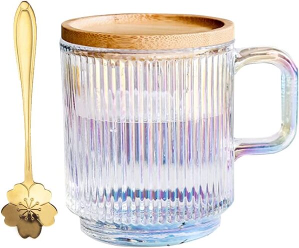 Clear Iridescent Coffee Mug with Lid and Sakura Spoon