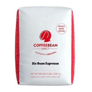 Coffee Bean Direct Six Bean Espresso, Whole Bean Coffee, 5-Pound Bag Fair Trade