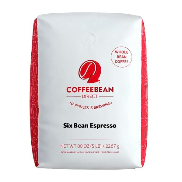 Coffee Bean Direct Six Bean Espresso, Whole Bean Coffee, 5-Pound Bag Fair Trade