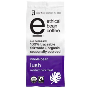 Ethical Bean Fairtrade Organic Coffee, Lush Medium Dark Roast, Whole Bean Coffee