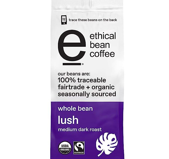 Ethical Bean Fairtrade Organic Coffee, Lush Medium Dark Roast, Whole Bean Coffee