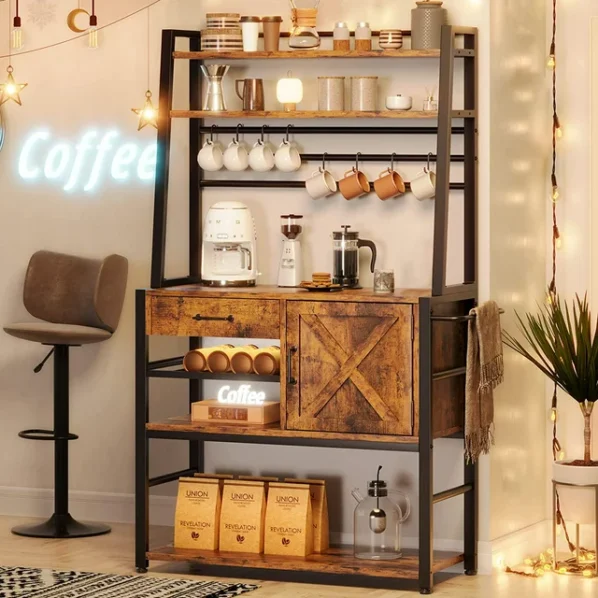 Bakers Rack Farmhouse Coffee Bar Cabinet