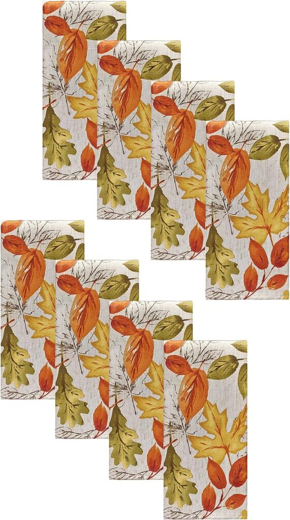 Elrene Home Fashions Autumn Leaves Printed Fall Cloth Dinner Napkins