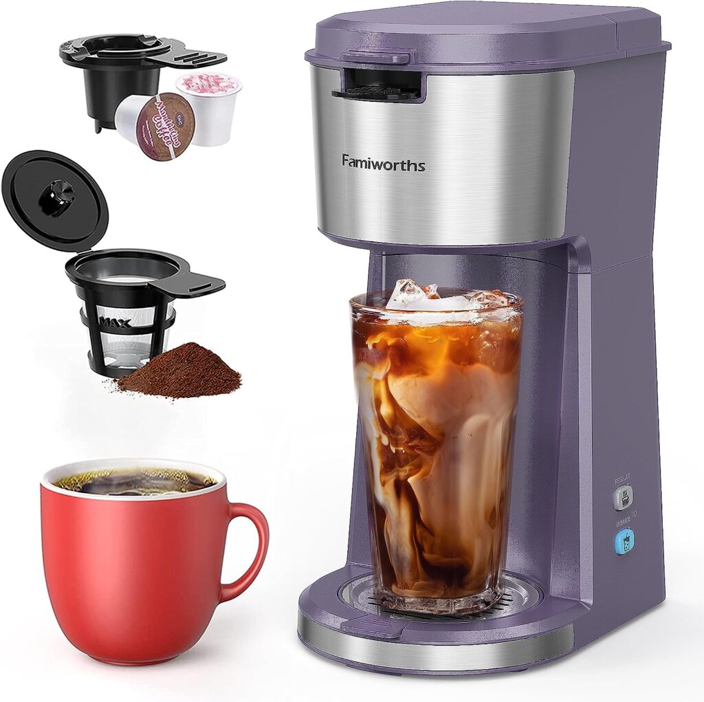 Famiworths Iced Coffee Maker Hot and Cold Coffee Maker Single Serve for K Cup and Ground