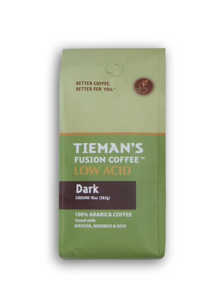 Tiemans Fusion Coffee Low Acid Dark Roast Ground 10 Ounce bag