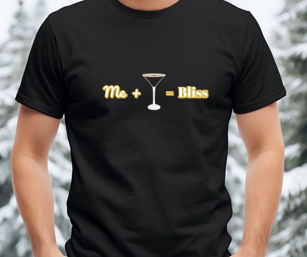 Me + Martini = Bliss Luxe Gold Design T-Shirt by ECoffeeFinder.com - Image 2