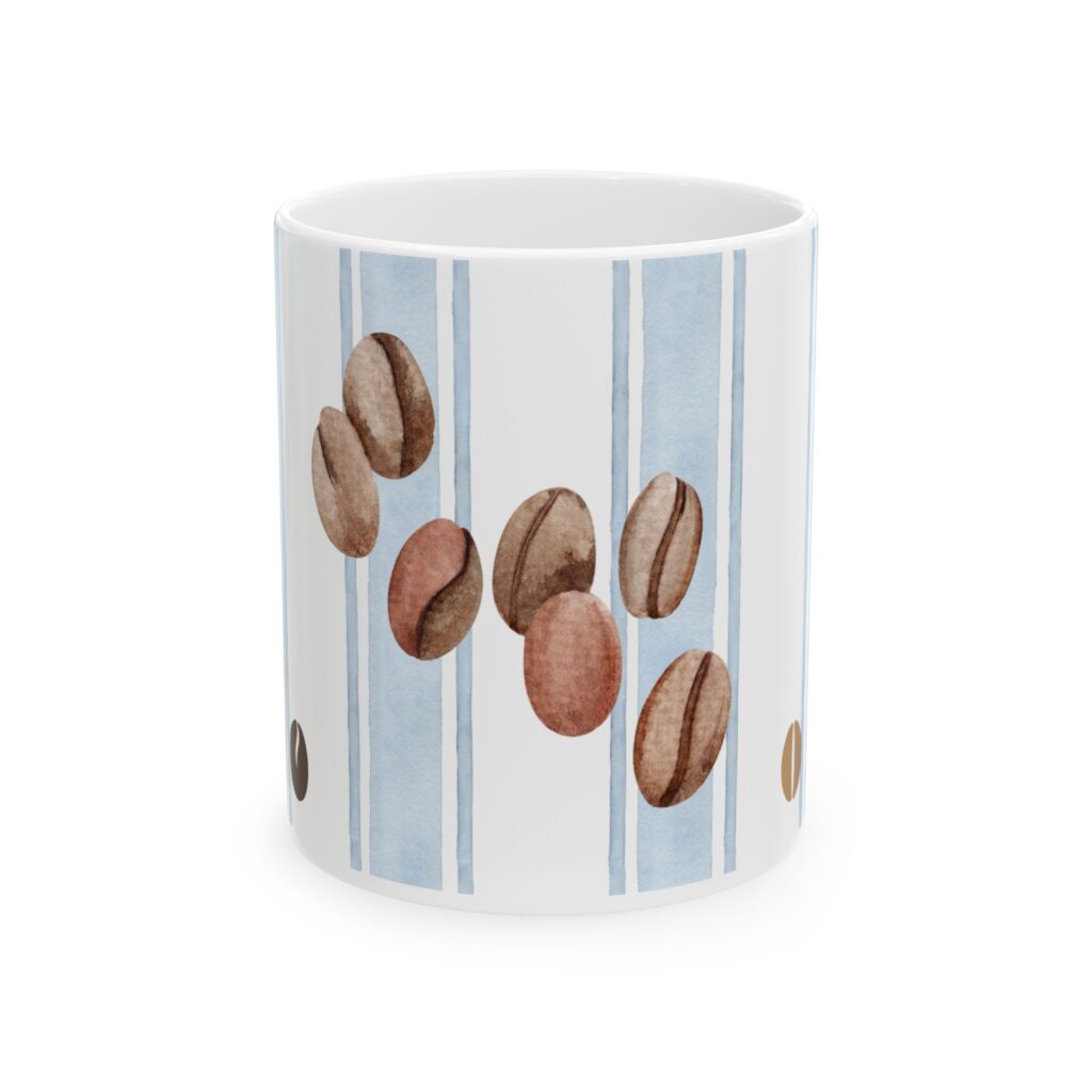 ECF Ocean Blue White Stripes & Coffee Beans Mug