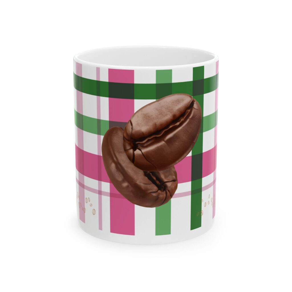 ECF hot-pink-green-plaid-coffee-bean-mug