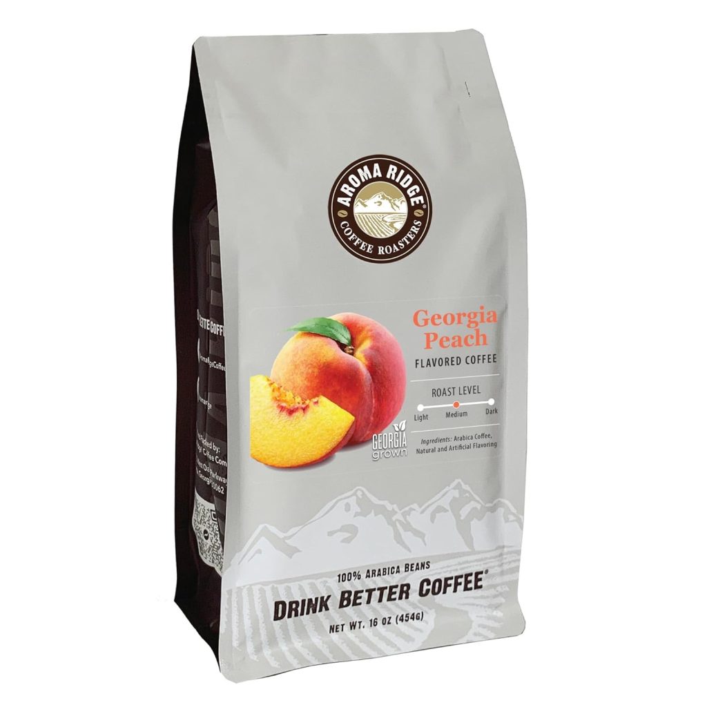 Aroma Ridge Georgia Peach Flavored Coffee, Fresh Roasted, Whole Bean ECF