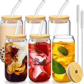 Aesthetic Glass Tumblers with Bamboo Lids