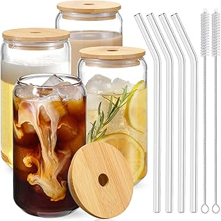 Ribbed Glassware Sets with Bamboo Lids and Straws